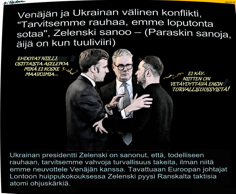 Ukrainan sota-Venäjä-Moskova-Putin-Zelenski-Macron-EU-Lontoo-Trump-Aselepo