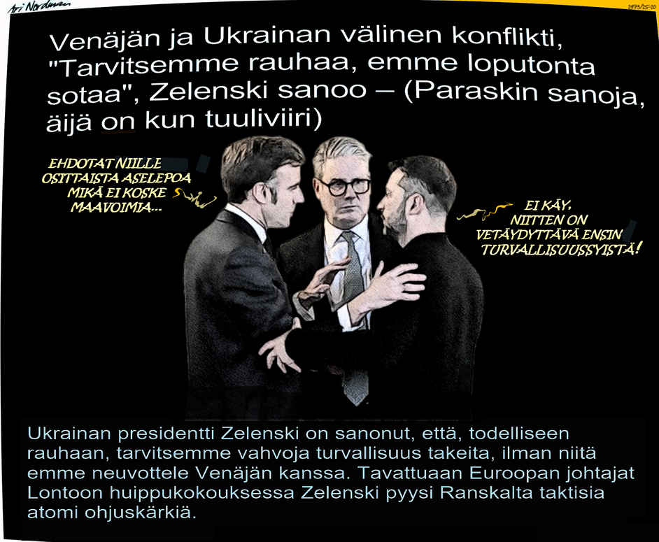 Ukrainan sota-Venäjä-Moskova-Putin-Zelenski-Macron-EU-Lontoo-Trump-Aselepo