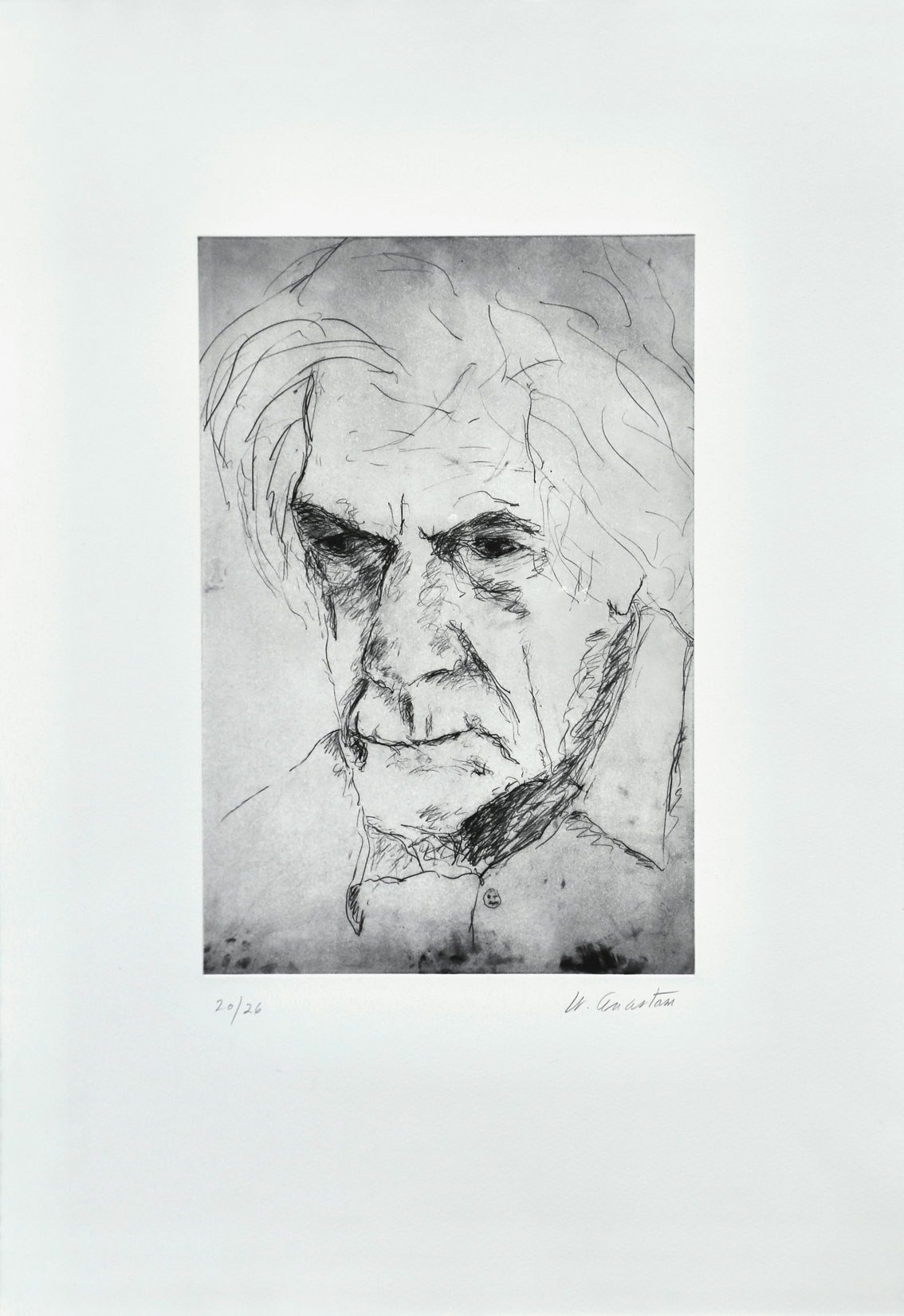 William Anastasi, WITHOUT TITLE, (PORTRAIT OF JOHN CAGE), 1986/2013  - Photogravure, 56x39,5 cm, edition 26, Stalke Galleri