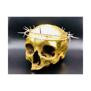 silver thorn crown - 24 kt gold leaf human skull