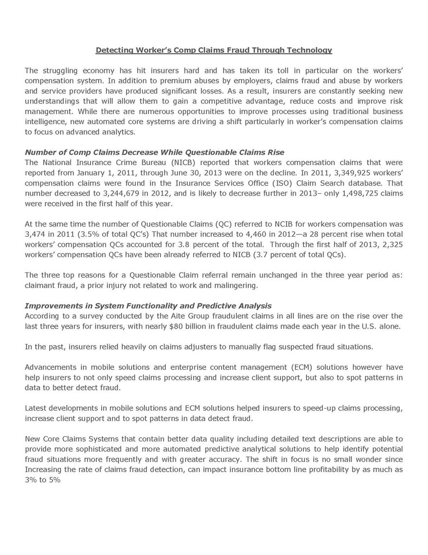 Detecting Worker's Comp Fraud Page 1