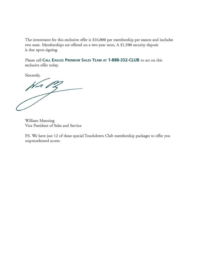NFL Phila Eagles Sales Letter Page 2
