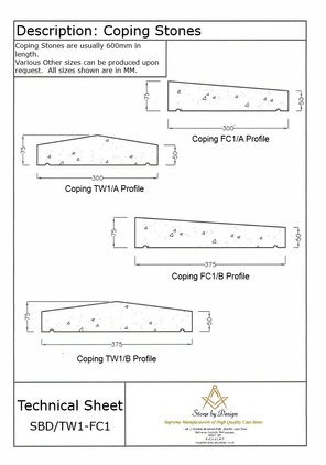 Concrete Coping Stones, twice weathered and flat coping stones
