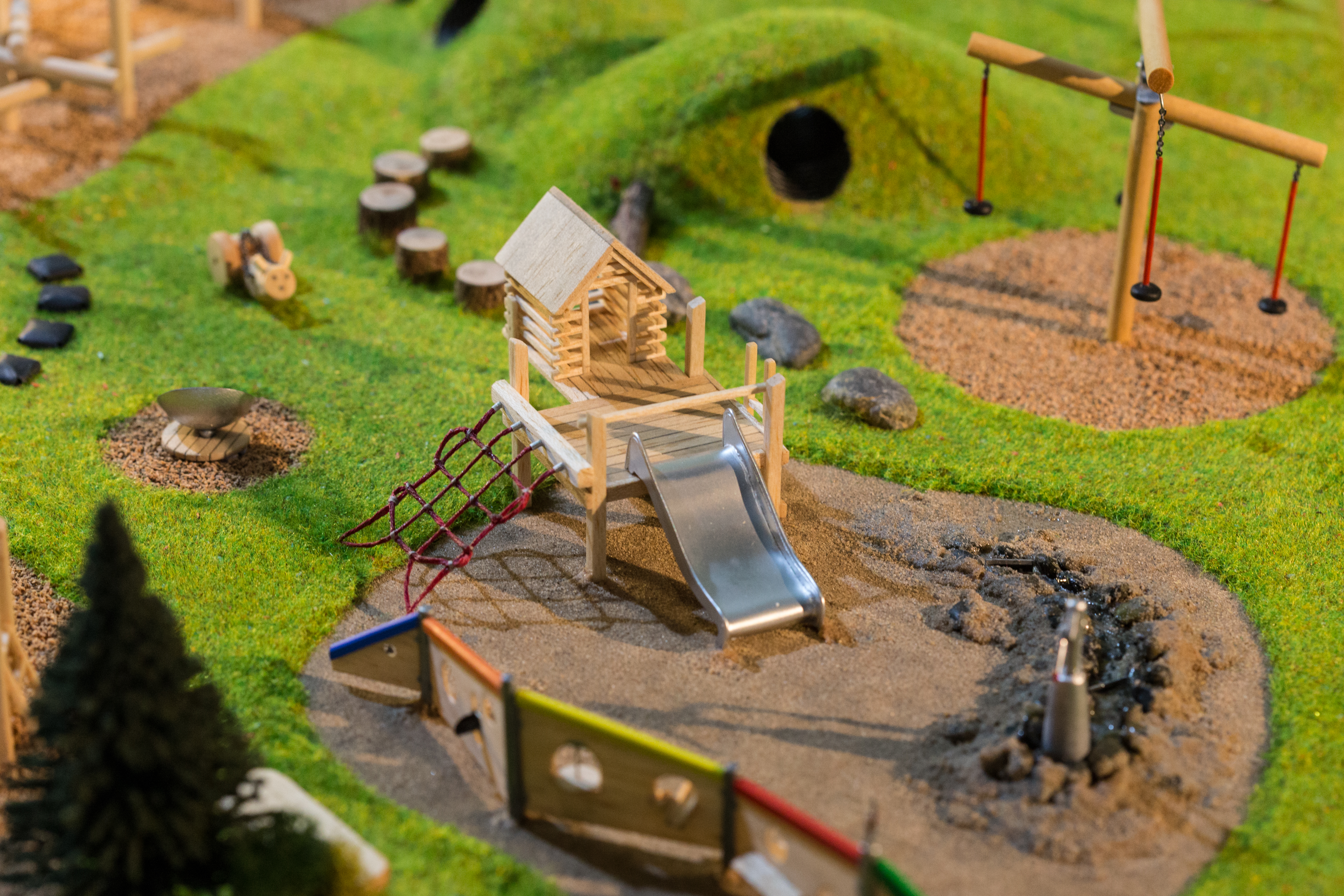 Timberplay playground exhibition Model house slide