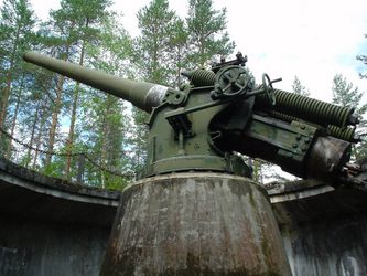Alkuperäinen tykki joutui Karjalan kannakselle jatkosodassa, mutta Sulkavan kunta osti kuvassa olevan museotykin Panssarivarikolta ja se vihittiin matkailukäyttöön 24.7.1994 ( Hytönen-Koponen) 