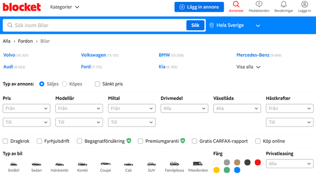 Sälja bilen privat via blocket.se