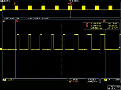 SK6812RGBW - 1 byte length 15.2 uS (Red)