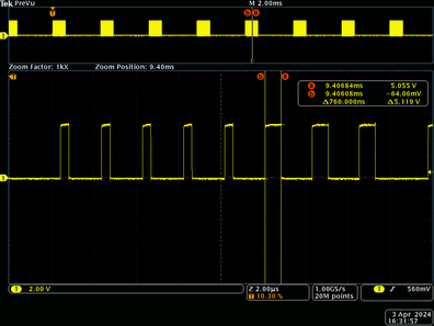 SK6812RGBW - 1 code high - T1H - level 760 nS