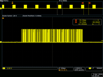 SK6812RGBW - 10 LED String Pulsetrans While Fading Up 660uS