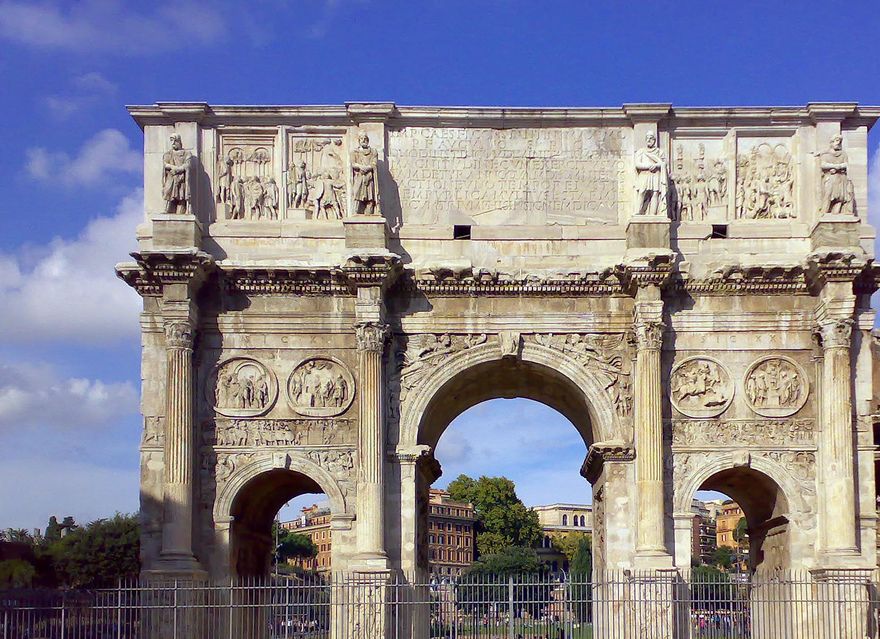Arch of Constantine at Rome, commissioned to commemorate Constantine's victory over Maxentius at the Milvian Bridge in 312 A.D.