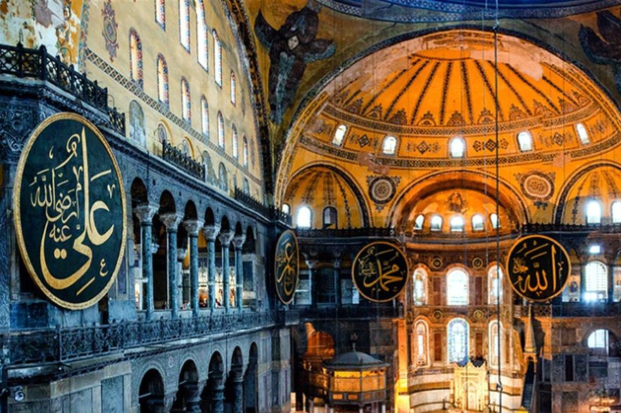 Interior of Hagia Sophia&nbsp;(Istanbul,&nbsp;Turkey), 537 A.D., by&nbsp;Anthemius of Tralles&nbsp;and&nbsp;Isidore of Miletus