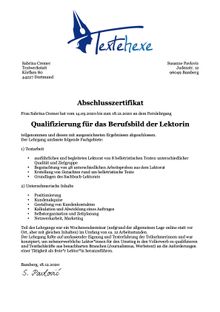 Zertifikat Sabrina