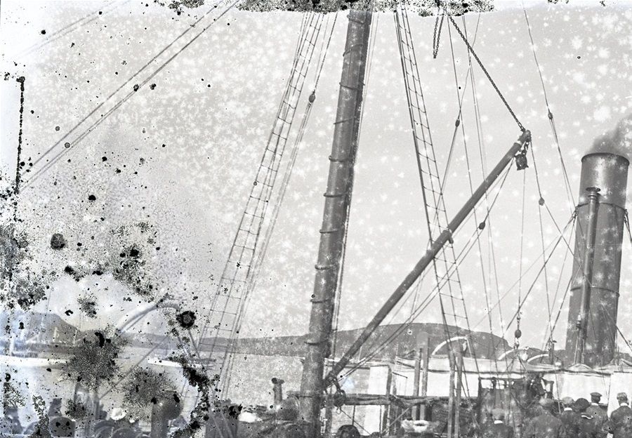A murky image on board the SS Claymore (all images are taken from glass negatives, this one particularly damaged).