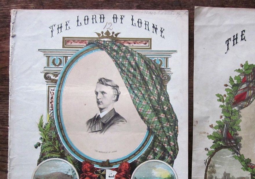 A pair of Victorian music sheet covers, lavish and expensive printed colour images for the time (c1871).