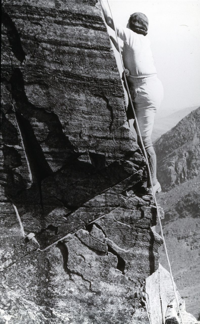 Mrs Burton, on the Harrow Buttress.