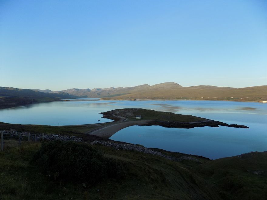 The view that greets you as you come over the hill from Loch Hope, with Loch Eriboll stretching before you. Ard Neakie is the isthmus in the foreground.