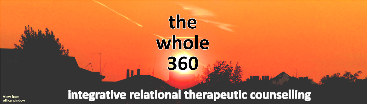 Logo is view from office window of sun setting over local skyline integrative relatiional therapeutic counselling