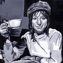 Barbra Streisand drinking coffee