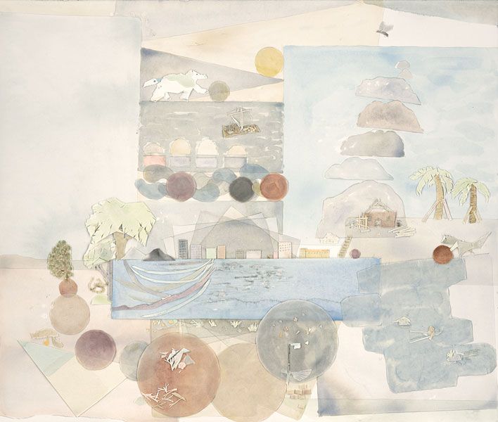 Bygget, collage, 53 x 63 cm
