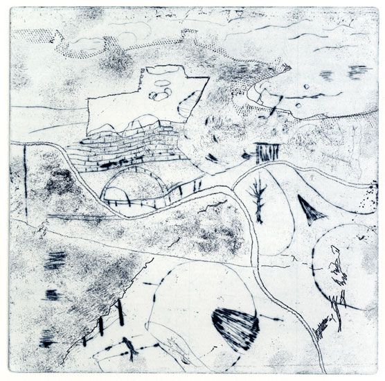 Hjälmen, etsning, torrnål, 19 x 19 cm.