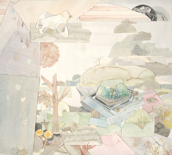 Snö och grönska, collage, 56 x 63 cm
