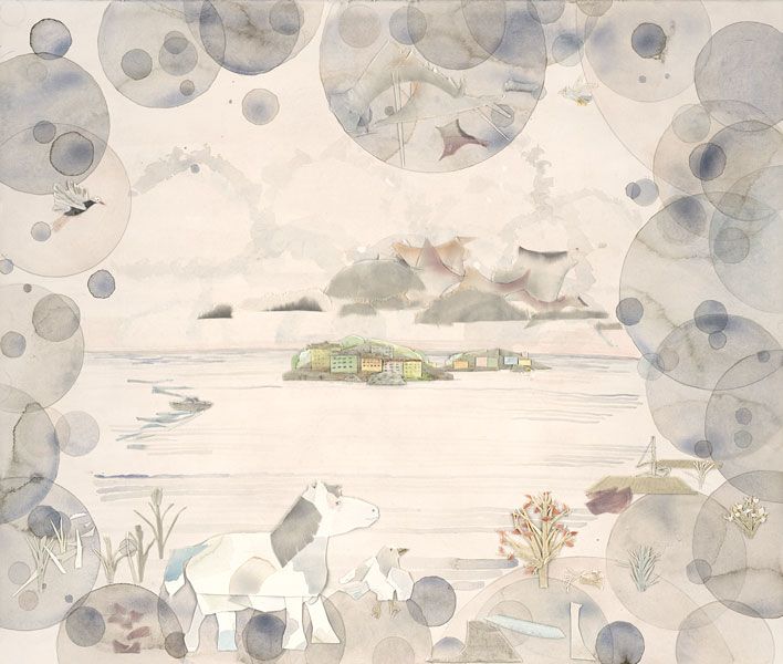Till en ö, collage, 53 x 63 cm