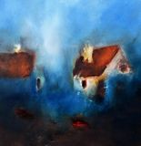 Huse i morgentåge - 50x50 - 2020
