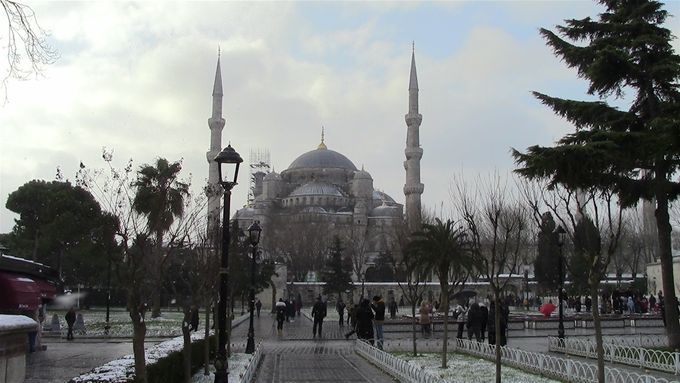 The Blue Mosque in the snow.