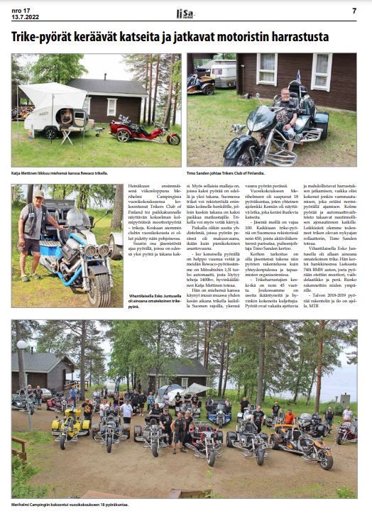 Iin kesälehti 2022 Trike clubin kesäpäiviltä Merihelmi Campingiltä 1.-3.7.2022
