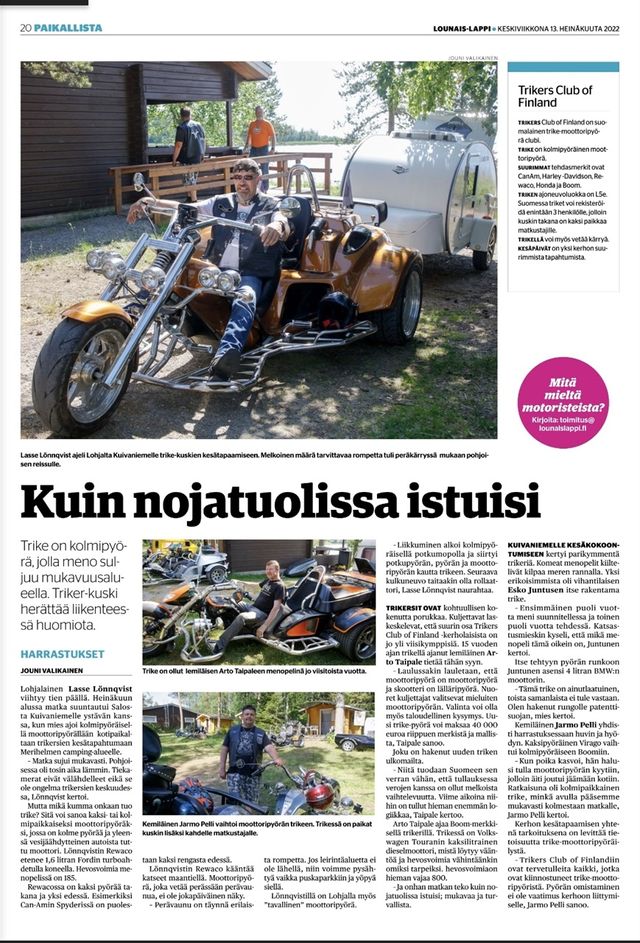 Lounais Lappi-lehti 2022 Trike clubin kesäpäiviltä Merihelmi Campingiltä 1.-3.7.2022