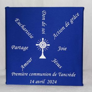 Toile "première communion" personnalisée 15 € (bleu roi)