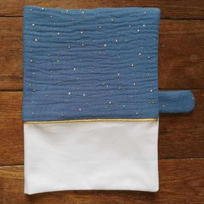Protège carnet de santé "bleu gris et pois dorés" 20€