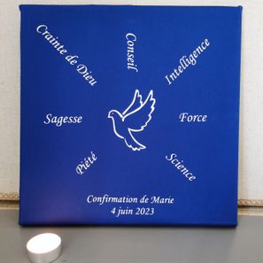 Toile "confirmation" personnalisée bleu roi 15€