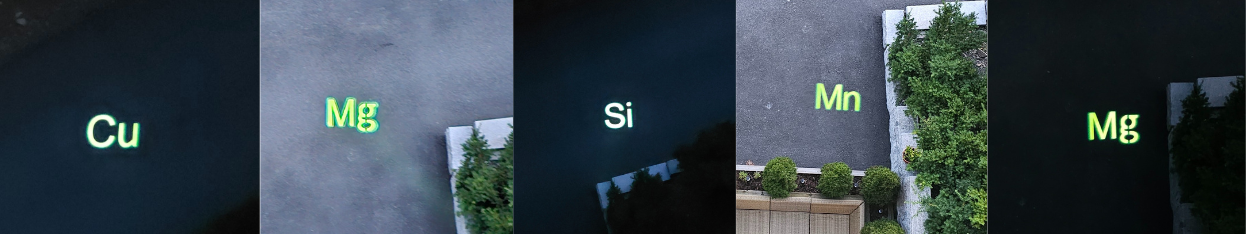 Ledlys projeksjon på gulv, med tekst tall, symbole, figurer, varsel skilt  m.m. 