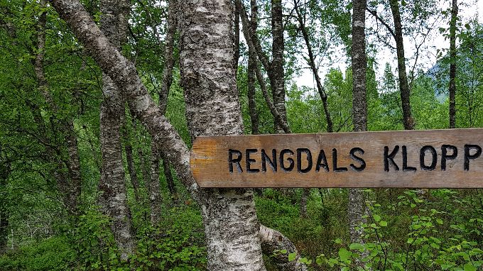 Her er det stien starter når en går av traktorveien. Skrivefeil? Sannsynlig ikke - reng og regn er ganske likt i uttale