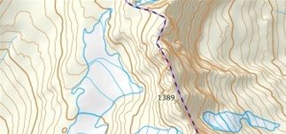 ©KARTVERKET . Markering av veien(ingen sti) etterat Gullmordalsvannet er passert på østre side.