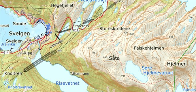 ©KARTVERKET . Her er stien på kartet.