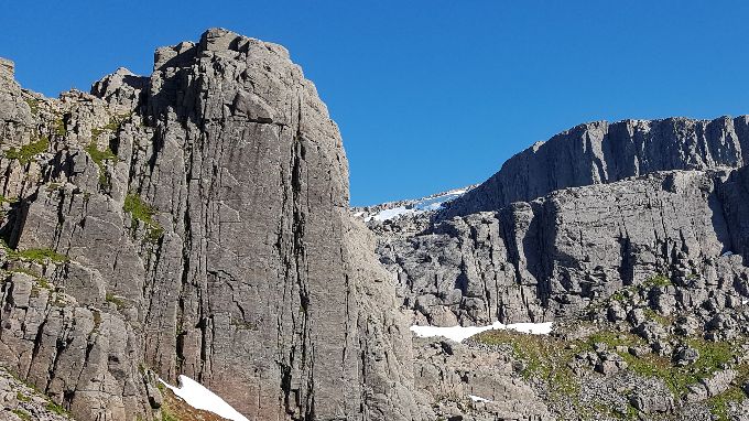 Variert turterreng. Veien går opp skaret med ur.