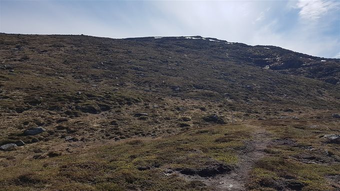 Sti opp mot Grødet og toppen sees i bakgrunnen