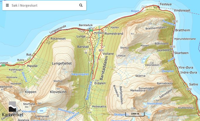 Det er 2 veier opp dalen, men det er best å ta veien som går opp midt i Barstadvika