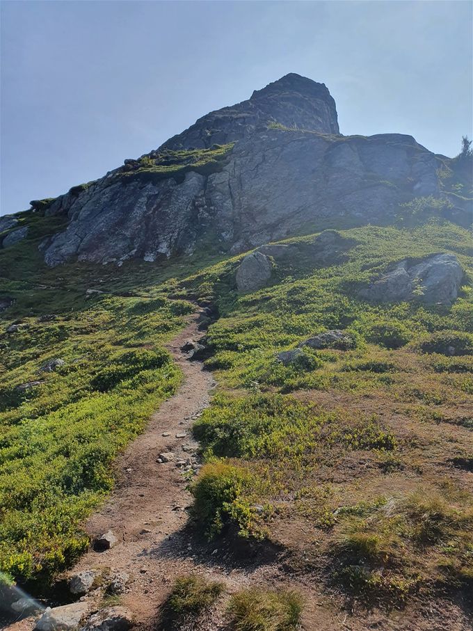 Her ser siste delen opp mot fjellryggen. Det ser ikke enkelt ut, men der finnes vei