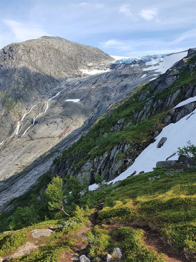 Dauremålet 1606 m.o.h og enden av Tjøta-breen
