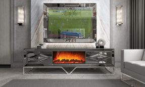 CAYMAN SILVER TV-UNIT (WITH FIREPLACE) + WALL FRAME