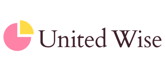 United Wise logotyp en cerice rund form med en fjärdedel gulmarkerad