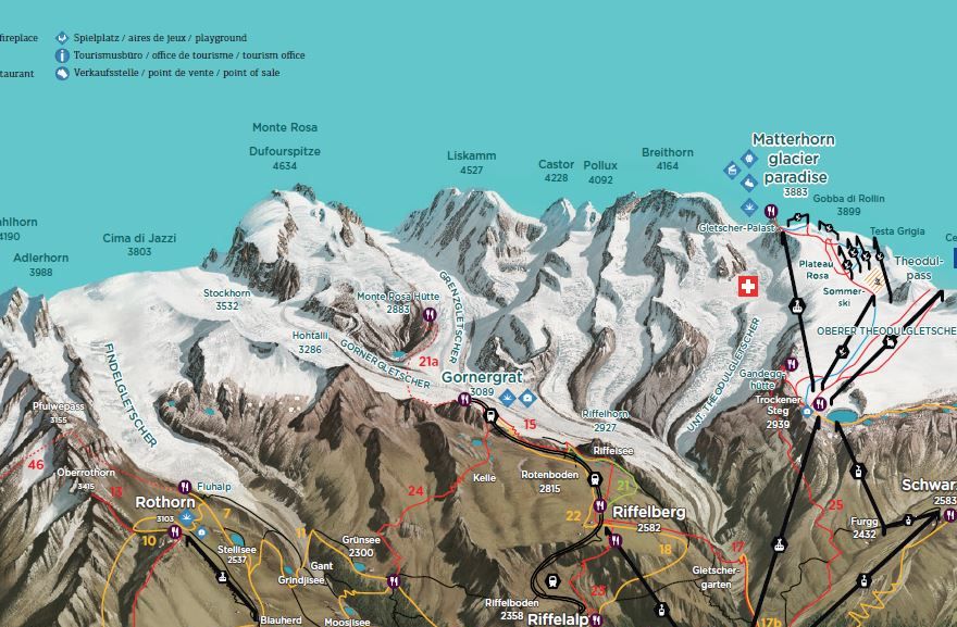 Sommarkarta över Zermattområdet; Zermatt Tourismus