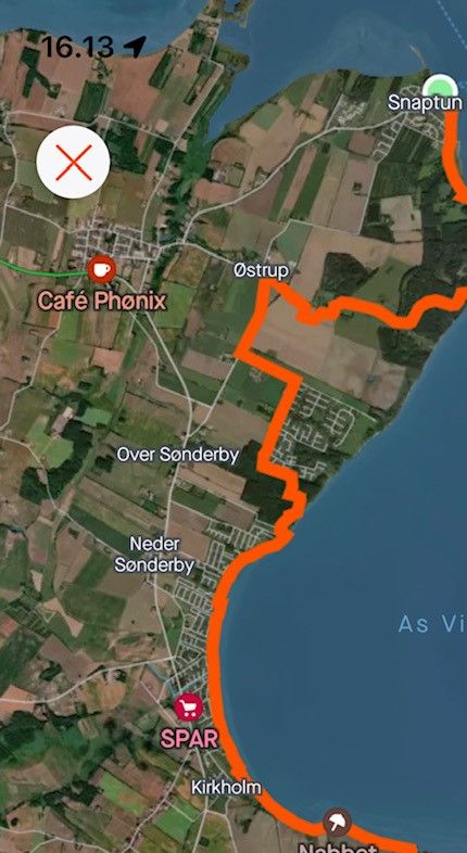 Ruten - knap 24 km fra Snaptun til Juelsminde