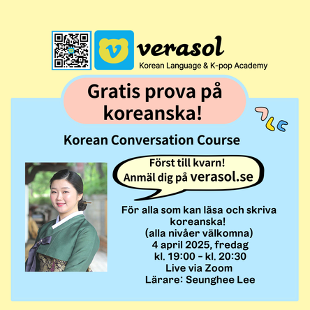【ID2504042】 Gratis prova på Korean Conversation Distans Live Startdatum : 4 april 2025