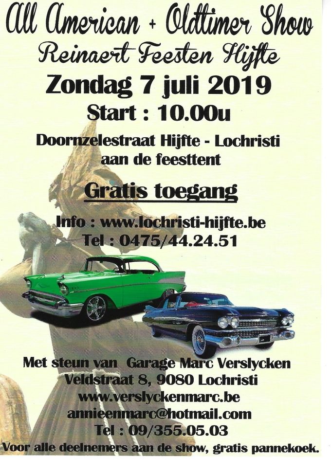 Hier zien jullie enkele foto's van de vele prachtige wagens die aanwezig waren op onze vierde ALL AMERICAN + OLDTIMER SHOW.
Wij danken iedereen voor het aanwezig zijn op onze show.
Hopelijk tot volgend jaar voor de vijfde maal ALL AMERICAN + OLDTIMER SHOW dat zal doorgaan op 05/07/2020 