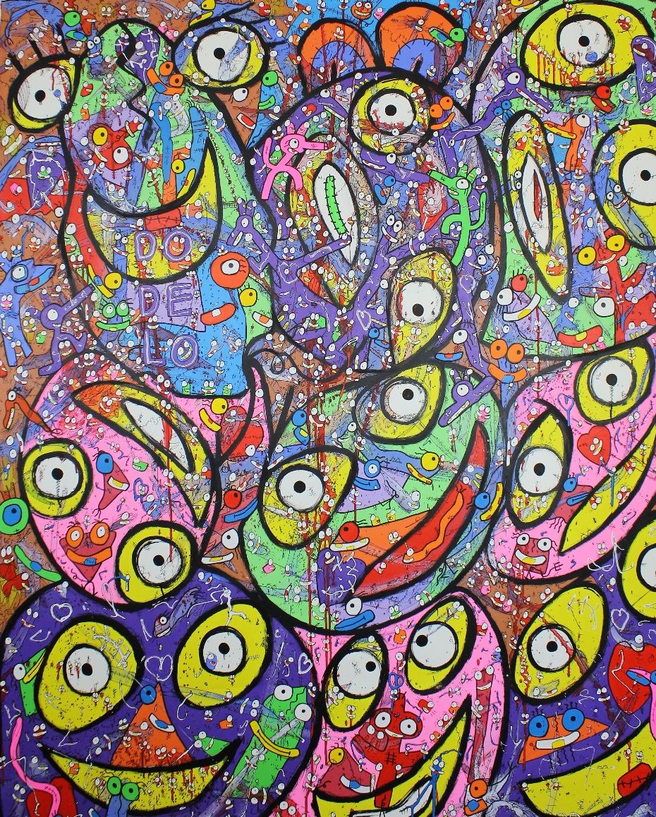 One foot singing do de lo The Mind Is Tripping Hearts is beating Acrylic 2019-2020 Size 200x160 cm Copyright ©Vhilo