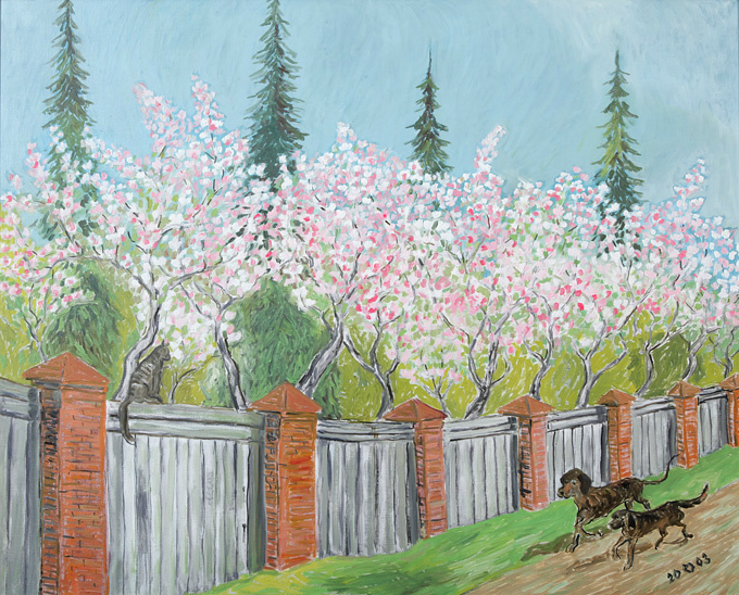 Laatokan Valamon lääkeyrtti- ja hedelmätarha, 81x100 cm. öljyväri